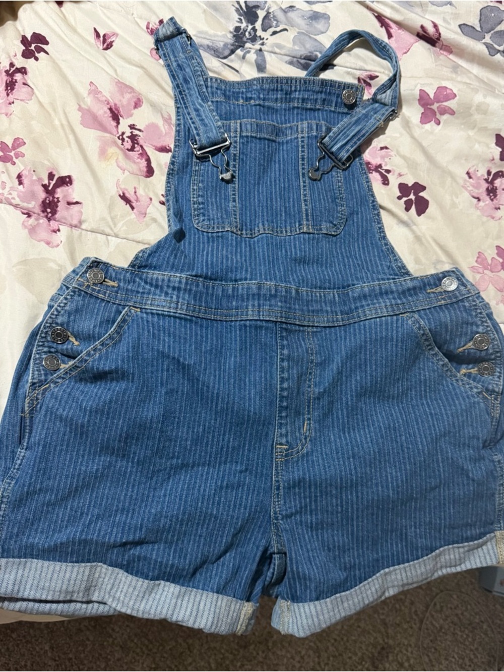 torrid Light Blue Pinstripe Denim Short Overalls